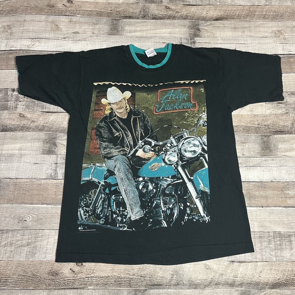 Alan Jackson Shirt Size Large Black Vintage 90s Country Music Band Tee